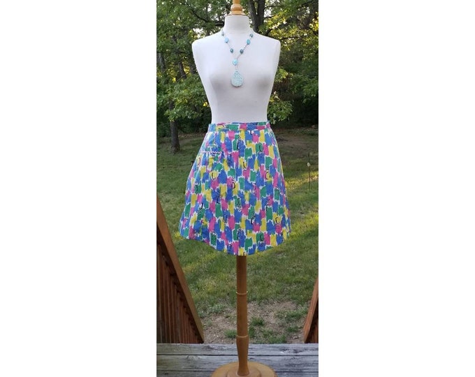 vintage pastel abstract fabric half apron with pockets