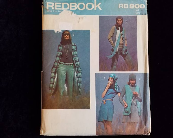 Vintage Redbook 800 vest, dress, and pants sewing pattern.  NOS UNCUT