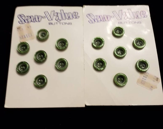 Vintage Sew-Value button cards with green irridescent buttons
