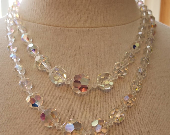 vintage cut glass rainbow bead necklace double strand