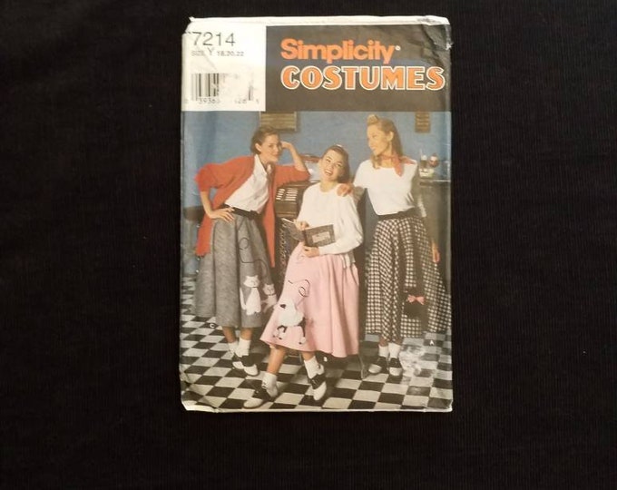 Simplicity Costumes 7214.  Vintage Poodle skirt style sewing pattern. Plus size Costume pattern.  New