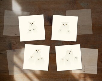 Postcards Animals Snowy owls - Set of 4 postcards - Illustration postcard 14,8cm x 14,8cm (5,8" x 5,8")