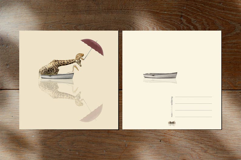 Giraffe Boat Animals Cards Journey Set of 12 postcards Illustration postcard 14,8cm x 14,8cm 5,8 x 5,8 image 3