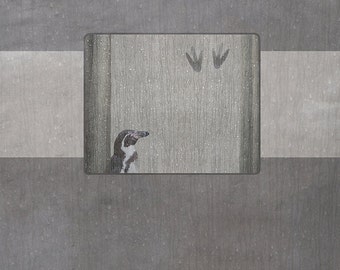 Penguin | print | postcard-Train window penguin- postcard 14,8cm x 14,8cm / print 20cm x 20cm (7,9" x 7,9") / 30cm x 30cm (11,8" x 11,8")