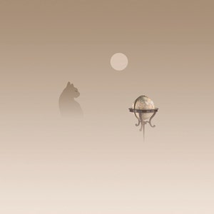 Chat avec globe-illustration carte postale 14, 8cm x 14, 8cm/impression 20cm x 20cm (7, 9 "x 7, 9")/impression 30cm x 30cm (11,5 "x 11,5")