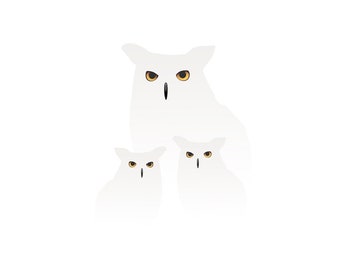 Snowy owls (1) - Illustration postcard 14,8cm x 14,8cm (5,8" x 5,8") / print 20cm x 20cm (7,9" x 7,9") / print 30cm x 30cm (11,8" x 11,8")