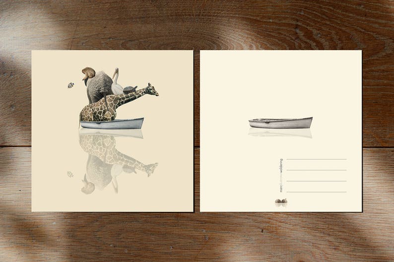 Giraffe Boat Animals Cards Journey Set of 12 postcards Illustration postcard 14,8cm x 14,8cm 5,8 x 5,8 image 5