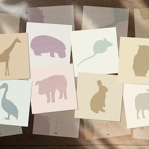 Cartoline animali | Silhouettes-set di 8 cartoline-ippopotamo, maiale, pecora, giraffa, topo, gufo, Pellicano, coniglio carta 14, 8cm x 14, 8cm (5, 8 "x 5, 8")