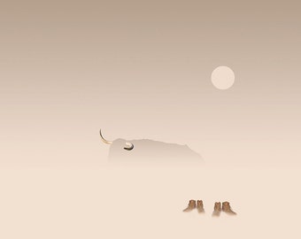 Cow with boots - Illustration postcard 14,8cm x 14,8cm / print 20cm x 20cm (7,9" x 7,9") / print 30cm x 30cm (11,8" x 11,8")