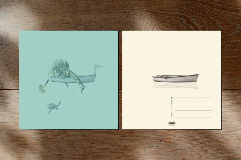 Giraffe Boat Animals Cards Journey Set of 12 postcards Illustration postcard 14,8cm x 14,8cm 5,8 x 5,8 image 4