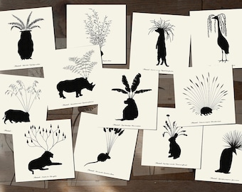Animals Plants Art Cards - Planimals - Set of 12 postcards - Illustration postcard 14,8cm x 14,8cm (5,8" x 5,8")