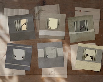 Animal Cards - Train windows - Set of 6 postcards - Hippo Monkey Sheep Giraffe Pinguin Elephant postcard 14,8cm x 14,8cm (5,8" x 5,8")