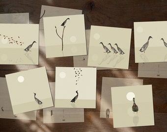 Runner duck Animal Cards - Set of 7 postcards - Illustration postcard 14,8cm x 14,8cm (5,8" x 5,8")