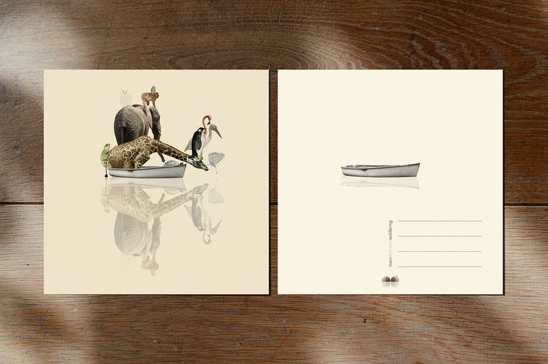 Giraffe Boat Animals Cards Journey Set of 12 postcards Illustration postcard 14,8cm x 14,8cm 5,8 x 5,8 image 9
