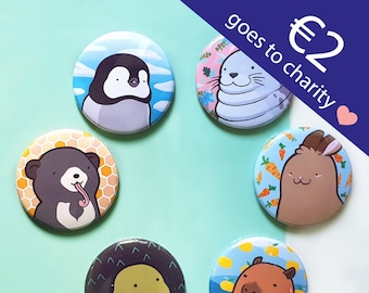 Animal Buttons Series 3: Penguin, Seal, Bunny, Capybara, Snake, Sun Bear
