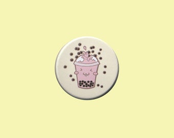 Happy Bubble Tea Button 38 mm - bubble tea pin, kawaii bubble tea, boba tapioca pearl tea, kawaii food pin, bubble tea gift, foodie gift