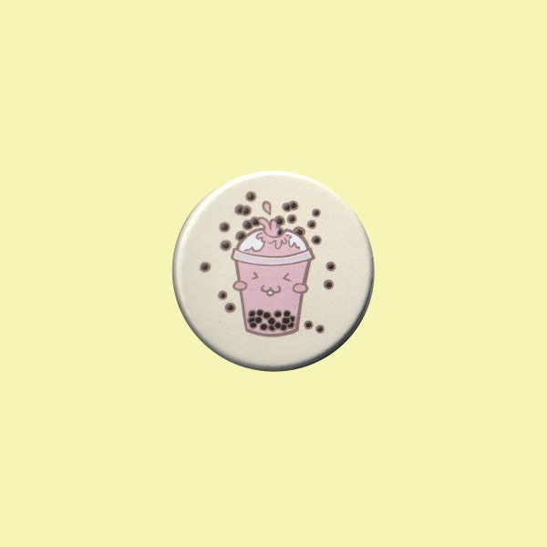 Bouton Happy Bubble Tea 38 mm - épingle pour thé à bulles, thé à bulles kawaii, thé perlé de tapioca boba, épingle alimentaire kawaii, cadeau de thé à bulles, cadeau gourmand