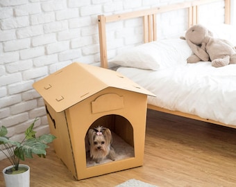 Casa de mascotas eco con almohadilla de cama BEIGE