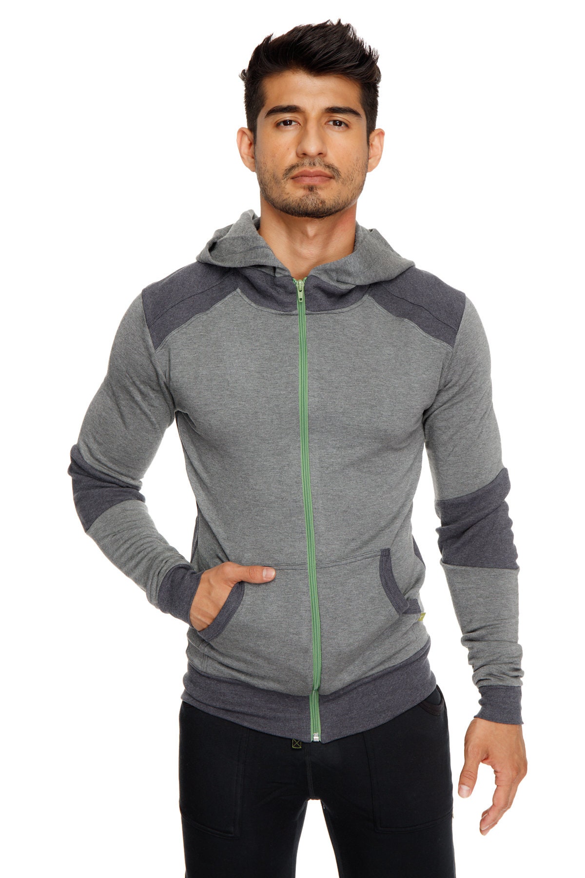 **Winter Collection** Mid-Weight LUXURY-Fleece Form-fit Crossover Yoga Track Hoodie (Black)