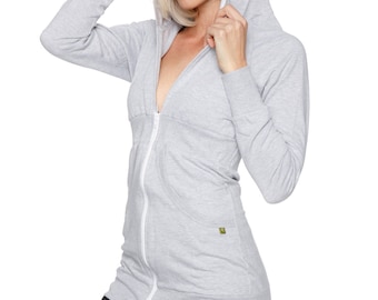 Frauen ZIP-up Long Body Kapuzenpullover