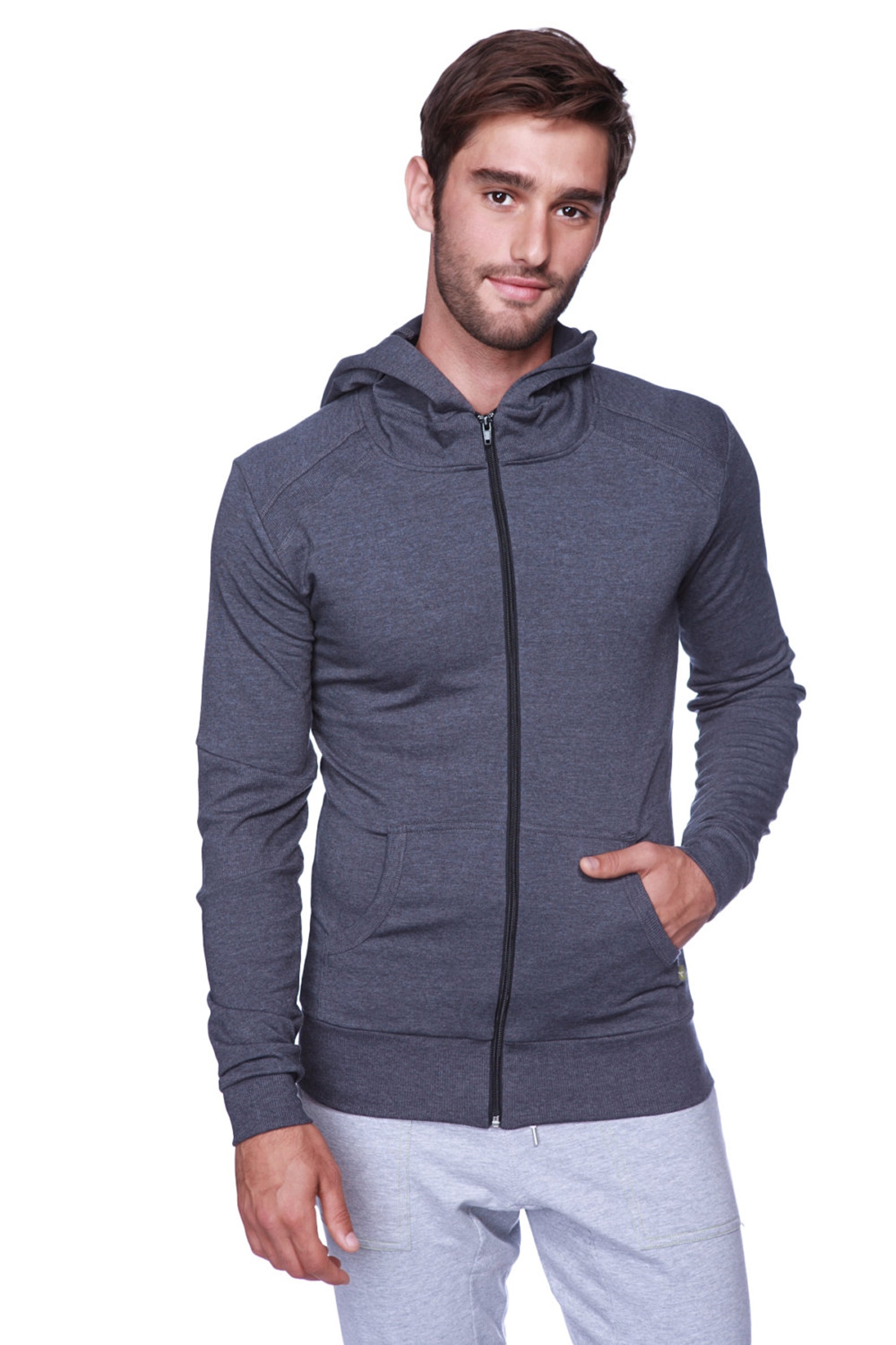 PERFORMANCE-premium Form-fit Crossover Yoga Track Hoodie (Navy Blue Heather)