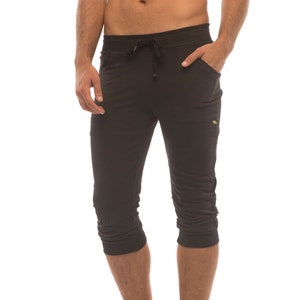 YUGINI Black Mens Short Yoga Pants Loose Comfortable