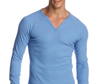 Mens Long Sleeve Designer Raglan Thermal V-neck with 4-way Stretch!