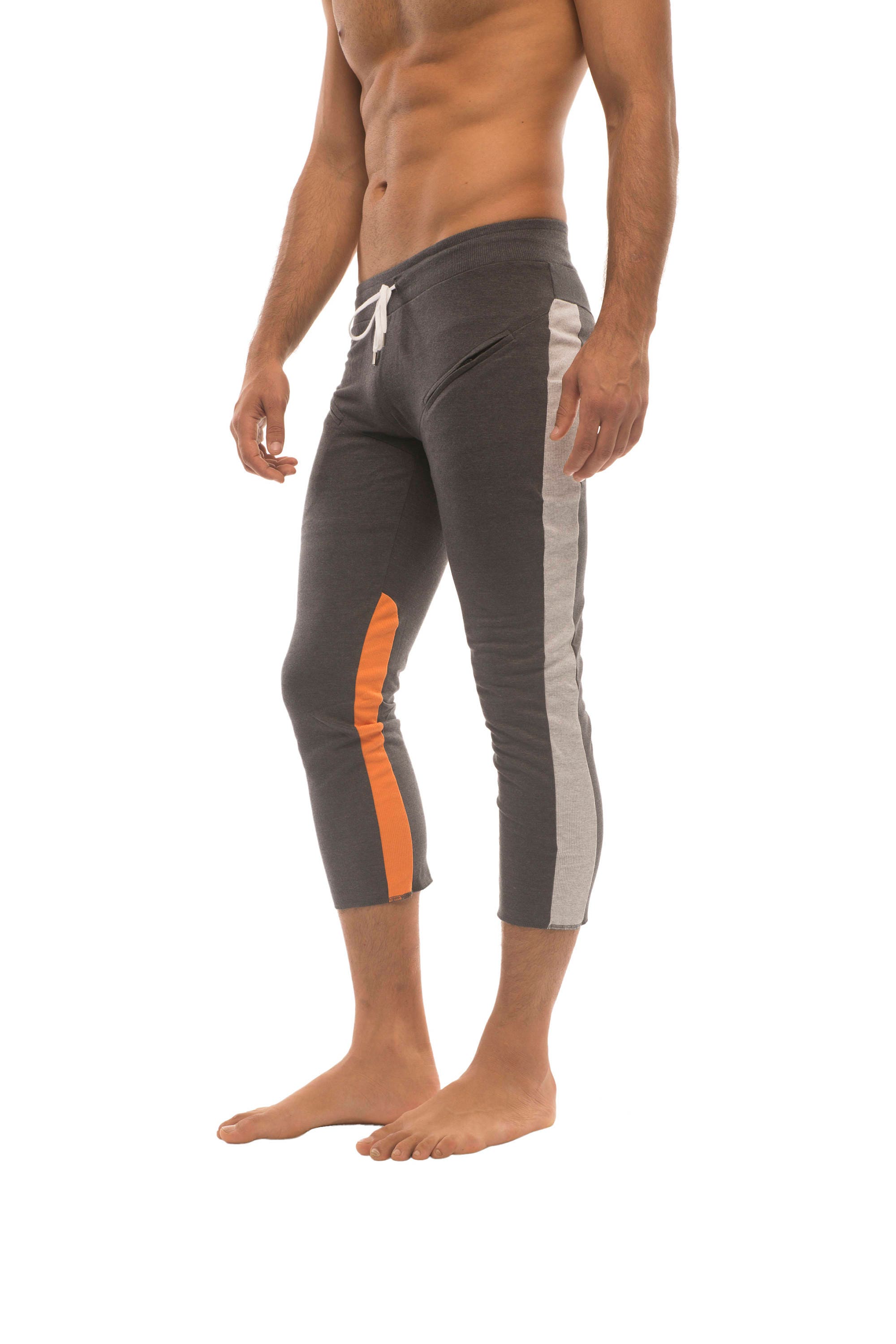 PERFORMANCE Premium Mens 4/5 Zipper Pocket Capri Yoga Pants (Charcoal Heather) main image 1