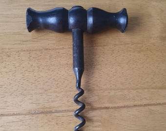 Vintage Wooden & Iron Handcrafted Victorian Cork Screw Wine Opener, Collectible