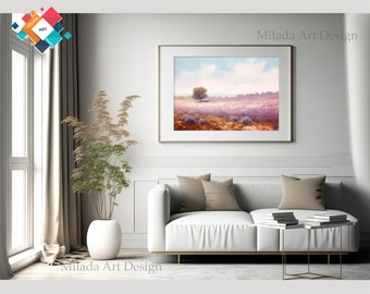 Abstract Lavender field Oil Painting print, Wall art print, French Landscape, British print for Living room, Bedroom art decor L-18