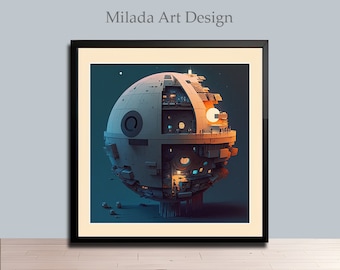 Death Star Futuristic Minimalist style Art | Star Wars PRINTABLE Digital Print | AG-4
