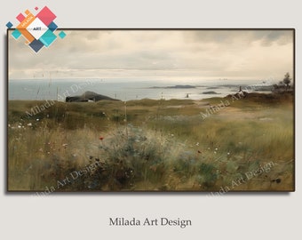 Samsung Frame TV Art 4K - 8K | Vintage Seaside Oil Painting Sea view scenery | Aspect 16:9 | PRINTABLE Digital Vintage Art | TV-1