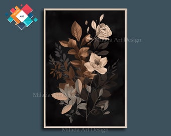 Moody Floral Art, Vintage Botanical downloadable prints, Antique art plant prints Living room, Bedroom art decor B-8
