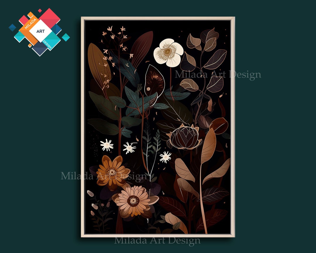 Moody Floral Art, Vintage Botanical Downloadable Prints, Antique Art Plant Prints Living Room