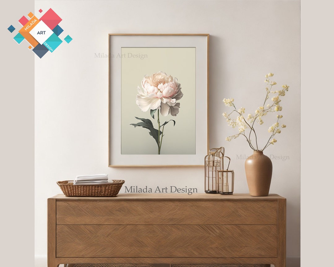 Peony Flower Wall Art Print Floral Illustration Digital Download