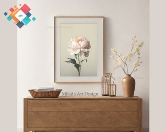 Peony Flower Wall Art Print - Floral Illustration - Digital Download - Instant Printable - Botanical Home Decor B-12