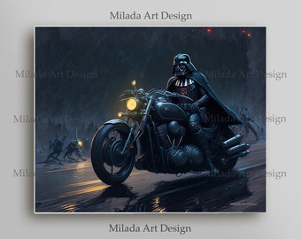 Darth Vader on a motorcycle, motorbike | Star Wars art print | Fantasy Film Digital poster | DV-3