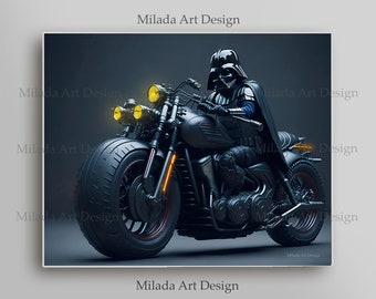Darth Vader on a motorcycle | Star Wars art print | Fantasy Digital print | DV-1