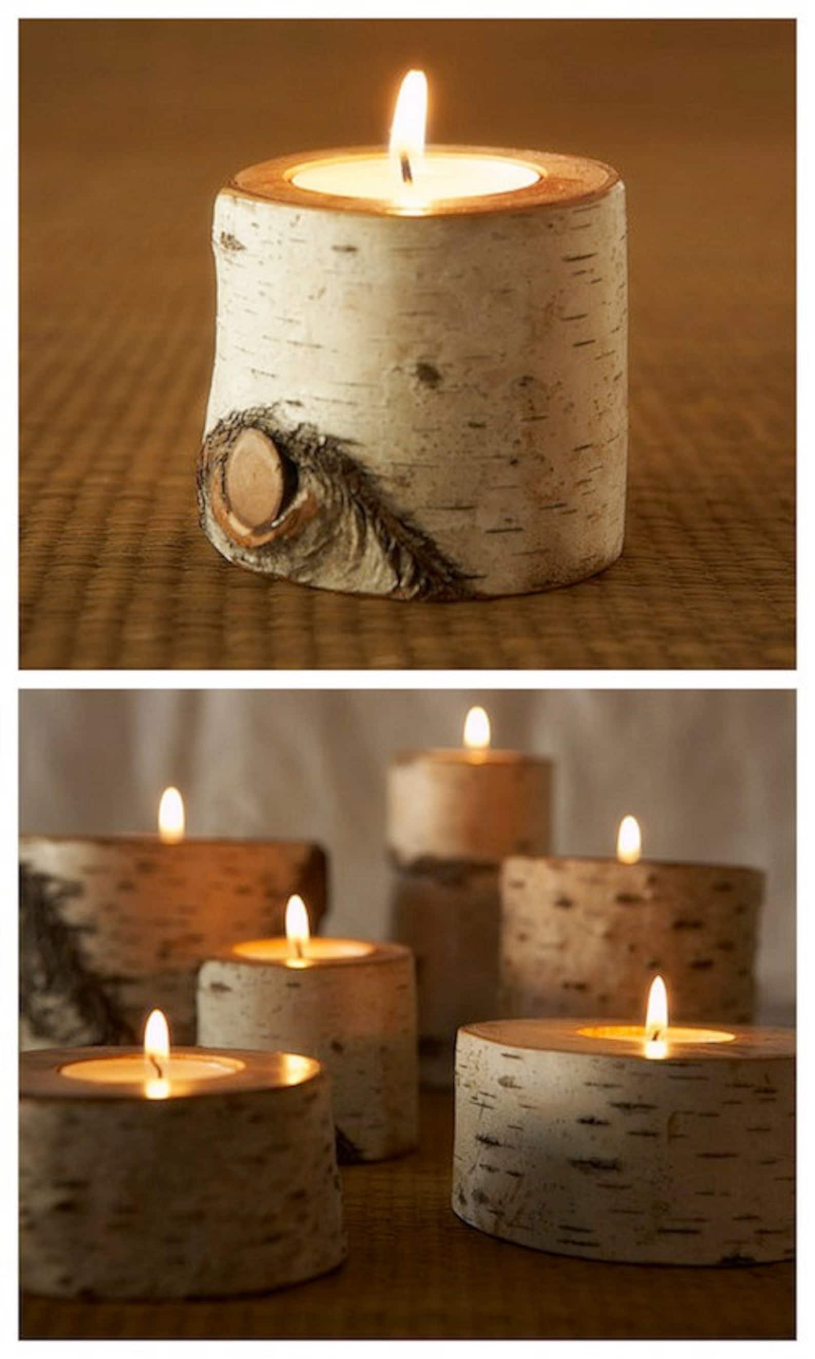 White Birch Candle Holderscandle Holderslog Candle Etsy