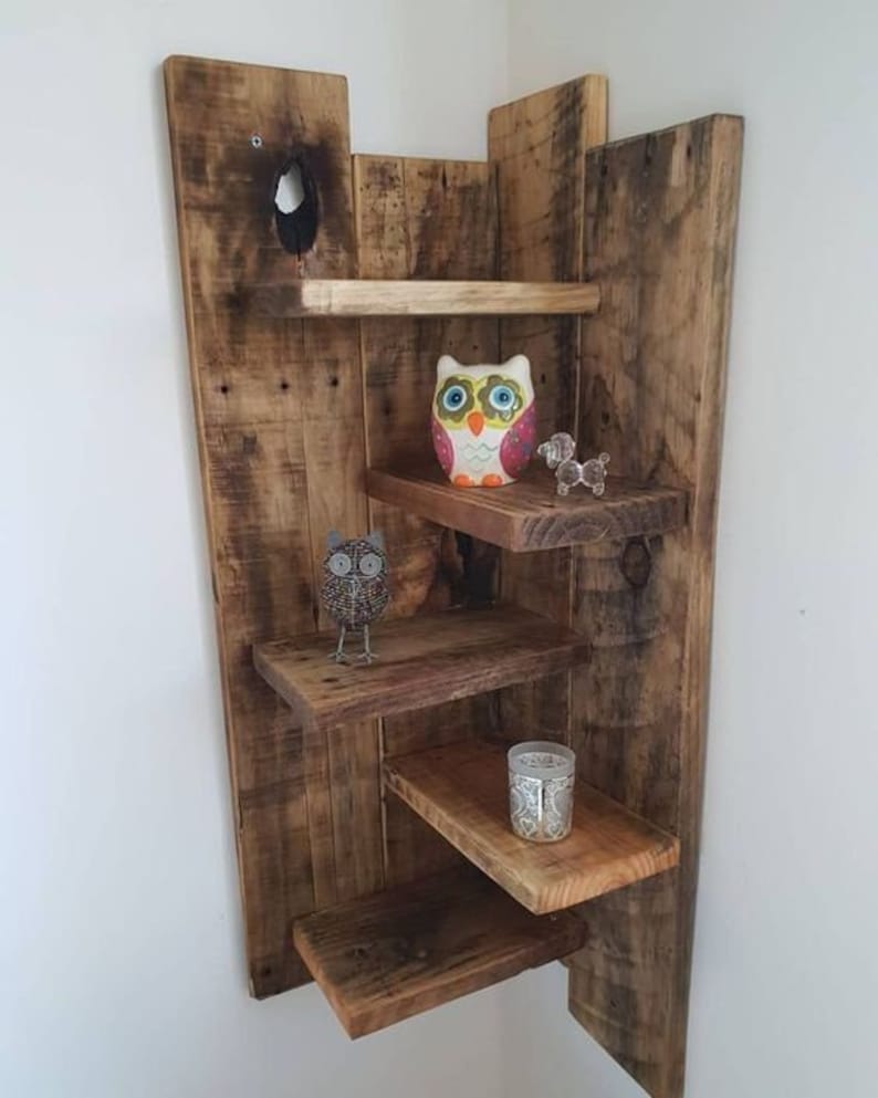 Corner Shelf Shelves Wall Rustic Wooden Hanging Vertical Book