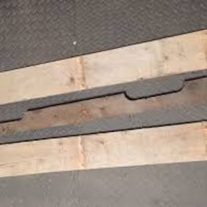May include: Three pieces of wood, two are light brown and one is dark brown. The dark brown piece has a unique shape with two cutouts.