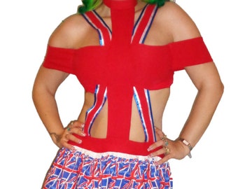 Chelise Union Jack red white blue UK flag cutout dog collar dress,custom,  unique, one off, ooak, bespoke fashion