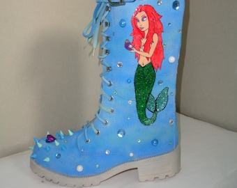 Chelise Little Mermaid Ariel glitter pearl blue boots