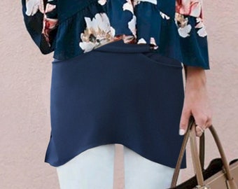 Navy Spandex Audrey Hipburn Booty Shawl, shirt extender, pixie skirt, layering skirt, yoga pants, hip wrap