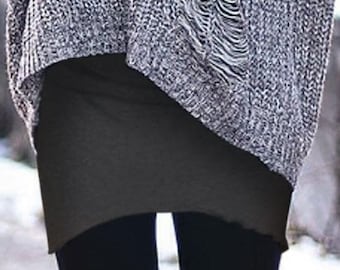Saia xale Audrey Booty em tecido Ponte Roma carvão: Saia para sobreposição com bolsos