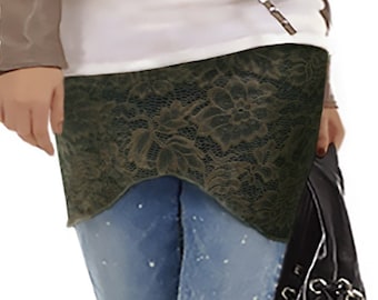 Olive Lace Audrey Booty Shawl,  shirt extender, pixie skirt, layering skirt, yoga pants, leggings skirt