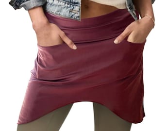 Burgundy Faux Leather Spandex Audrey Booty Shawl, Shirt Extender, Layering Skirt