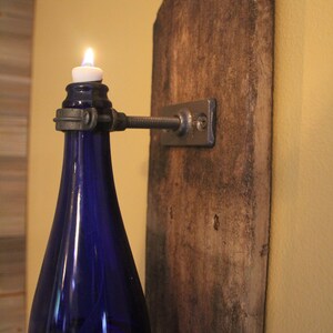 Single Reclaimed Rustic Wood Wine Bottle Oil Lamp Wall Sconce image 2