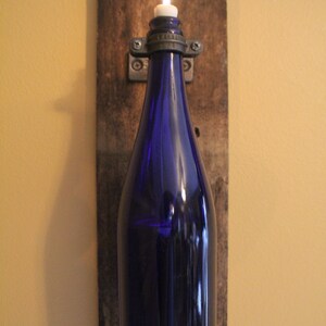 Single Reclaimed Rustic Wood Wine Bottle Oil Lamp Wall Sconce image 3