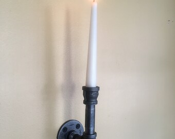 Industrial Candlestick Wall Sconce - Rustic Cottage Chic, Steampunk, Industrial Iron Pipe Decor